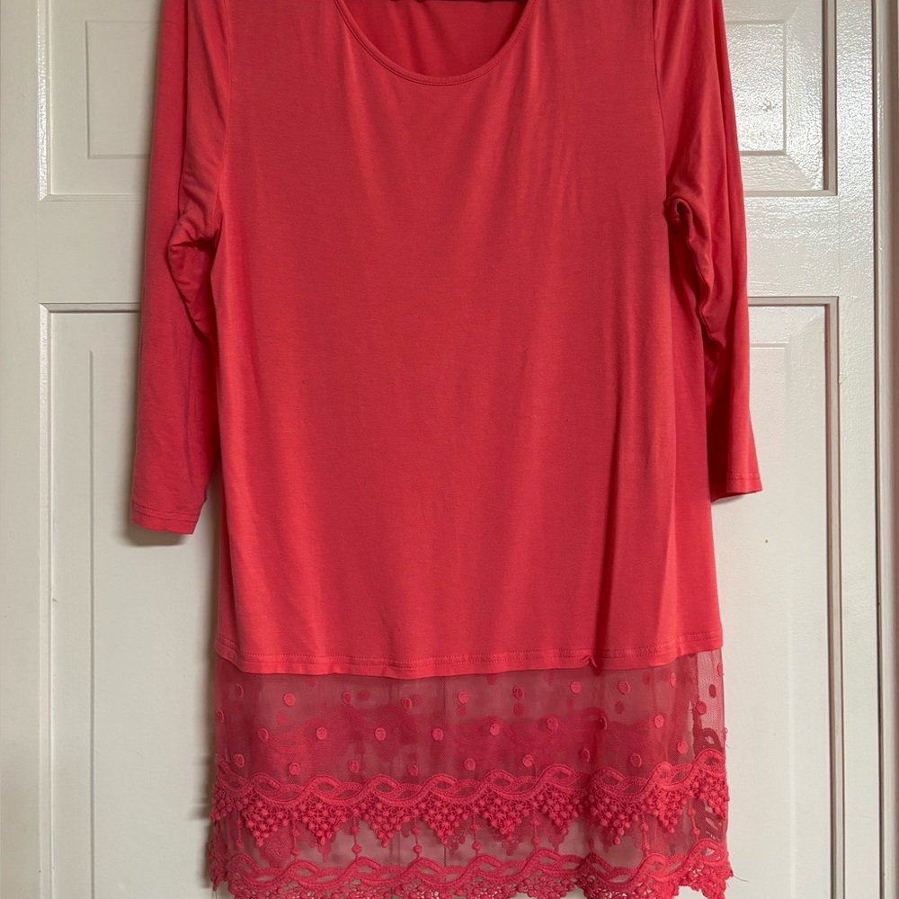 Elegant Coral Lace Hem Women's Top size L